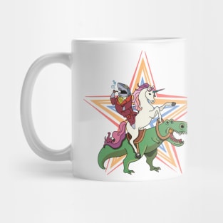 Unicorn and Shark Riding T-Rex Party Dinosaur Mug